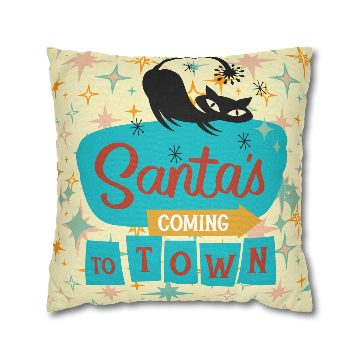 Atomic 50's Chrismtas,Atomic Cat, Christmas Pillow Cover, Mid Century Modern Kitschy Chrismta Holiday Decor, Pillow Cover Home Decor 20" × 20"