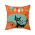 Atomic Cat, Mid Century Modern, Orange, Aqua Atomic Boomerang, Starburst, Retro Pillow Cover Home Decor 20" × 20"
