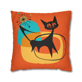 Atomic Cat, Orange Mid Mod Pillow Case ONLY Home Decor 20" × 20" Mid Century Modern Gal