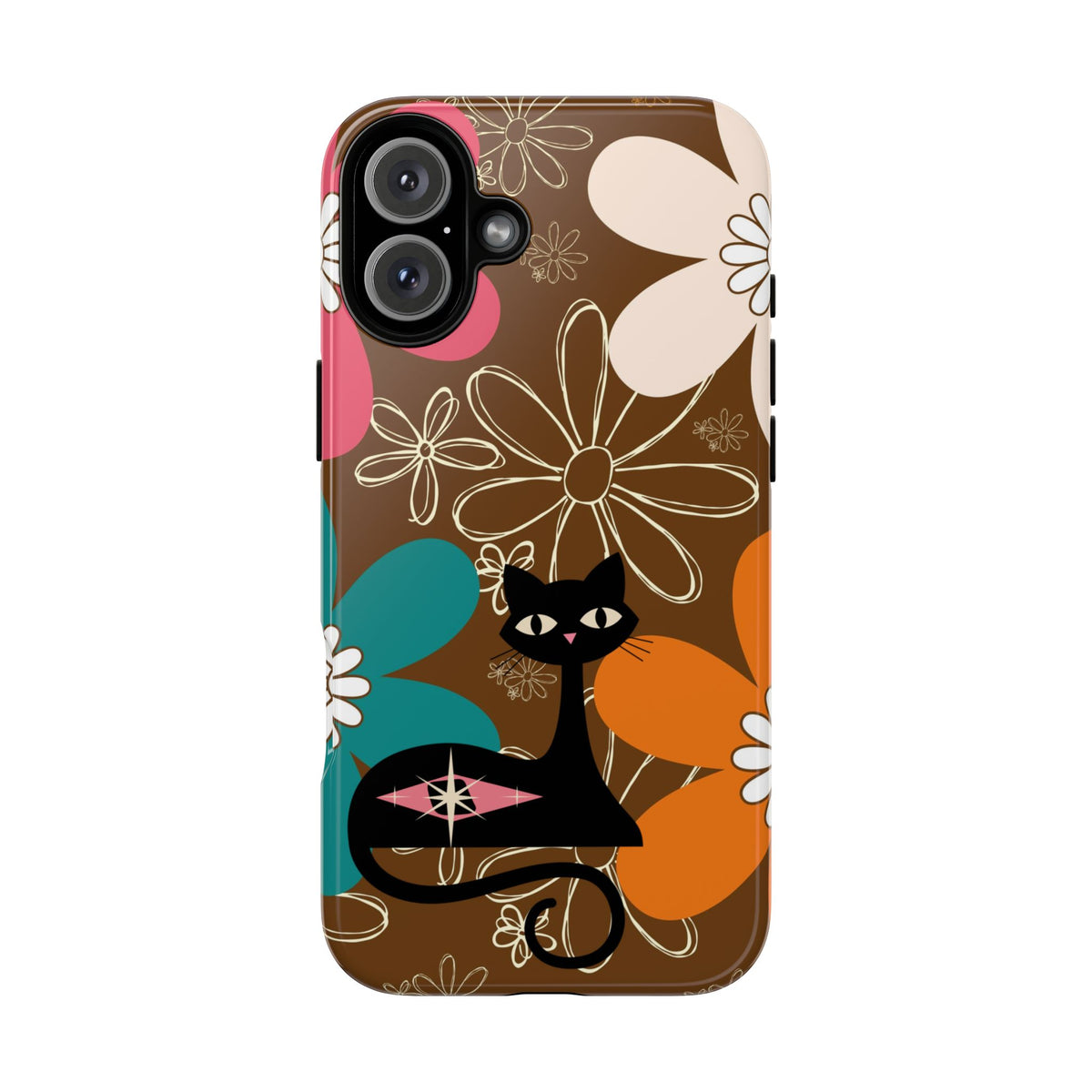 Atomic Cat Retro 70s Vibe Flower Power Tough Cases: Cute Floral and Cat Phone Case for Cat Lovers