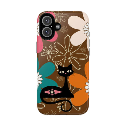 Atomic Cat Retro 70s Vibe Flower Power Tough Cases: Cute Floral and Cat Phone Case for Cat Lovers