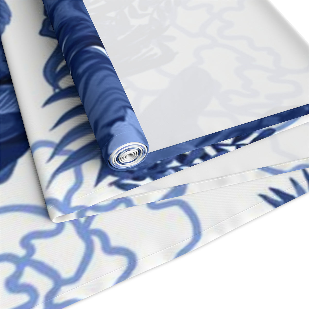 Chinoiserie Exoctic Birds, Tranquil Blue White Table Runner - Mid Century Modern Gal