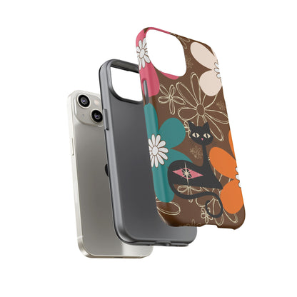 Atomic Cat Retro 70s Vibe Flower Power Tough Cases: Cute Floral and Cat Phone Case for Cat Lovers