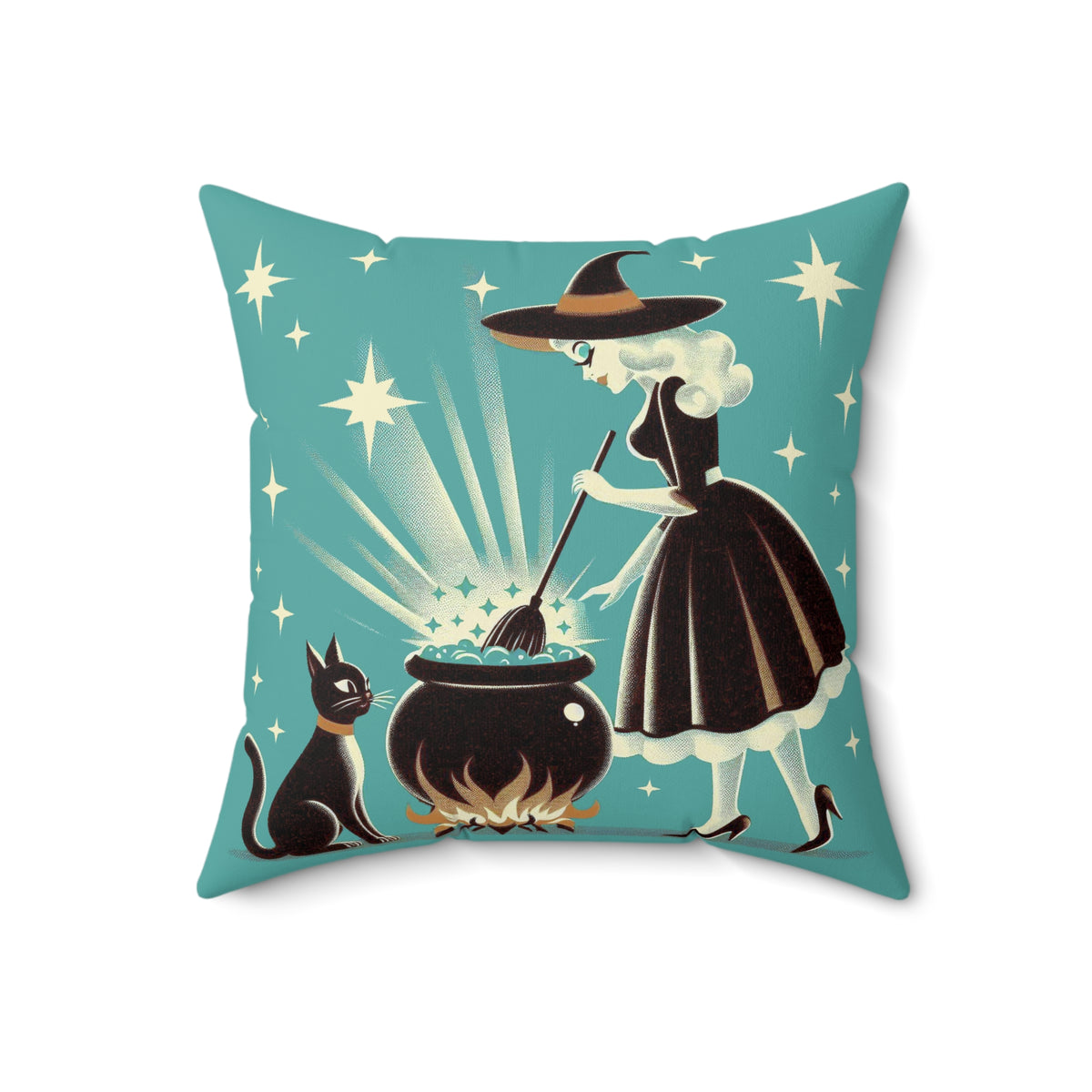 Witch's Brew Mid Century Modern Halloween Gothic Teal Pillow Cover and Insert - Mid Century Modern Gal