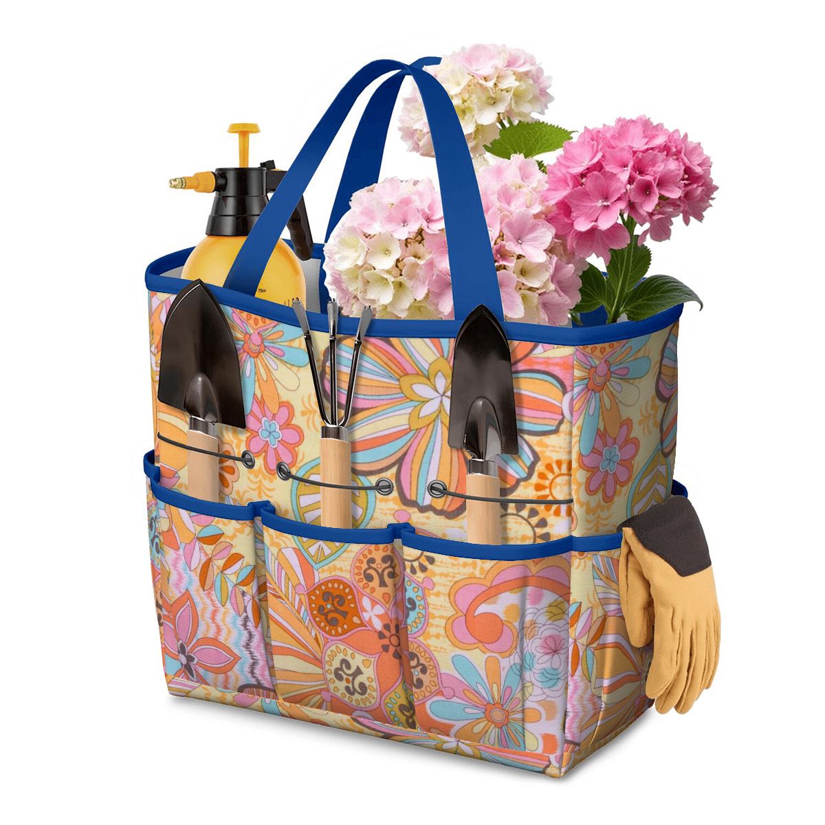 Vintage 70s Floral Pink Yellow Blue, Groovy Mid Mod Flower Power Garden Tool Bag - Mid Century Modern Gal
