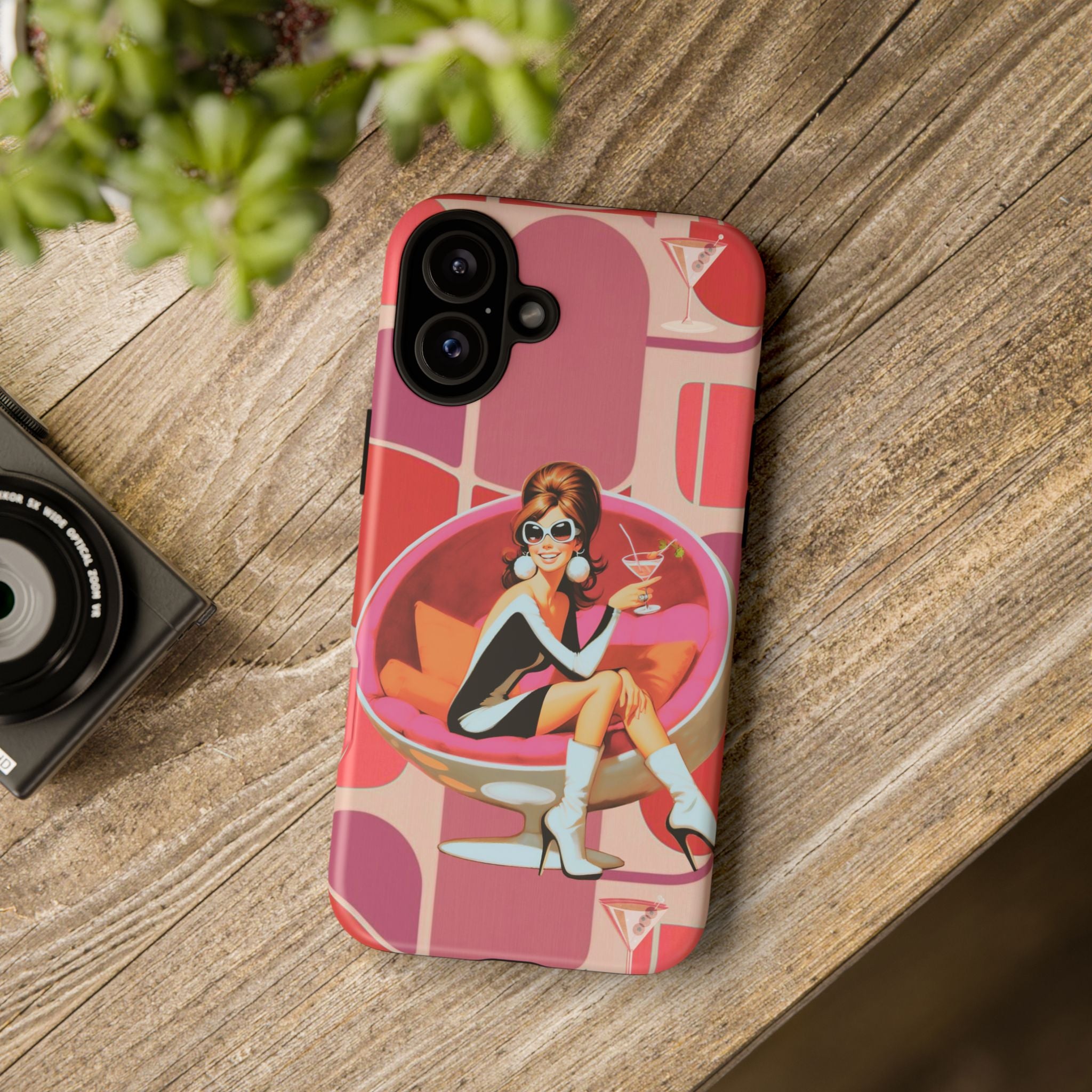 Mid Mod 60s Mod Gal, Kick Back Enjoy, Retro Chic Phone Case with Cocktail Design