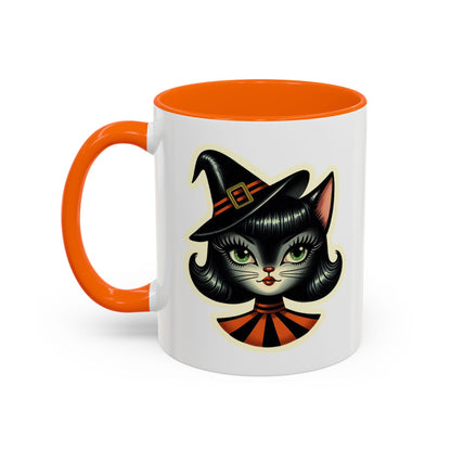 Vintage Halloween Black Cat Sexy Sexton Mid Century Modern Accent Coffee Mug - Mid Century Modern Gal