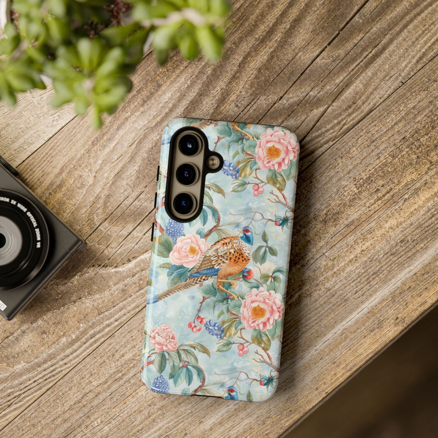 Chinoiserie Designed Floral Pheasant Phone Case with Bird Design