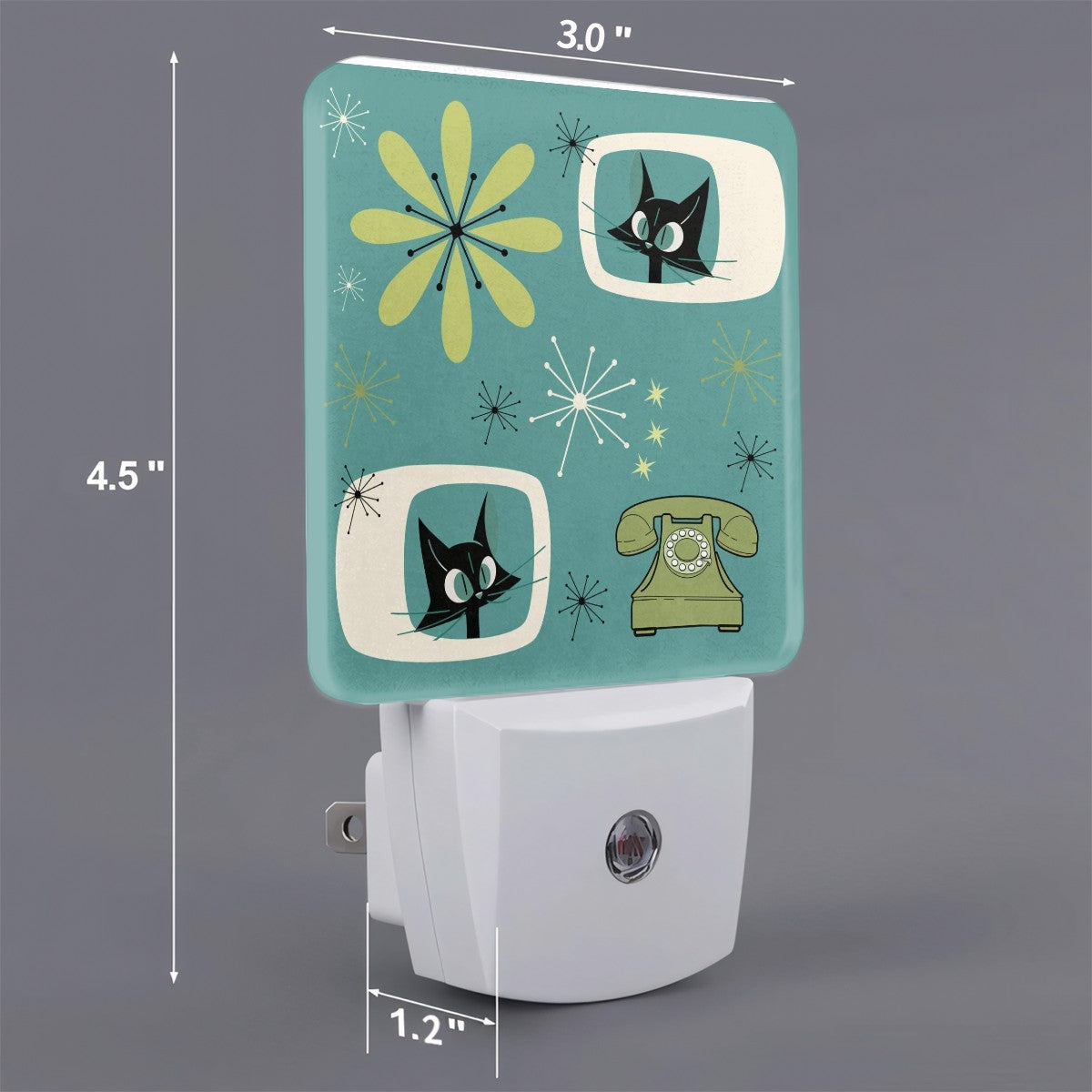 Atomic Kitschy Cats, Retro Mod Office, Livingroom, Kitchen LED Night Light Set of 2 - Mid Century Modern Gal