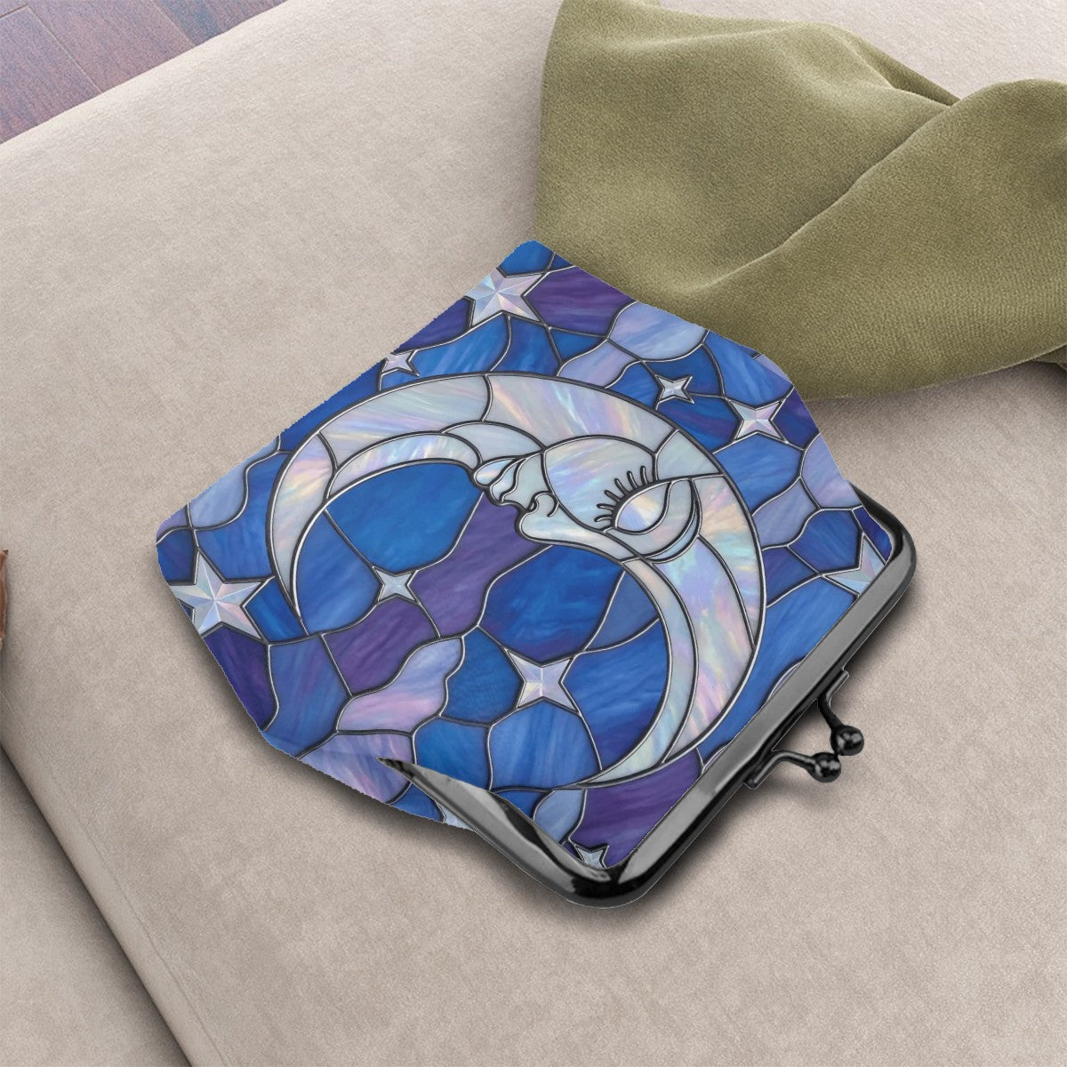 Halloween Stained Glass Style Night Sky Moon Stars Clouds Coin Purse - Mid Century Modern Gal