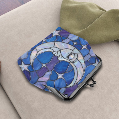 Halloween Stained Glass Style Night Sky Moon Stars Clouds Coin Purse - Mid Century Modern Gal