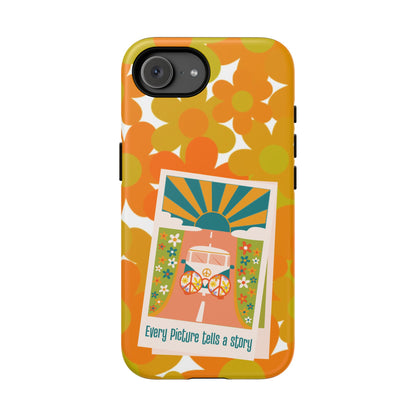 Retro Phone Case, Orange Flower Power, Polaroid Picture, Mod Smart Phone Tough Phone Cases