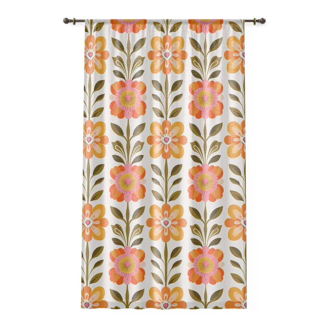 Mid Century Modern Scandinavian Modern Danish Yellow, Orange Green Botanical Garden Floral Sheer Window Curtain - Mid Century Modern Gal