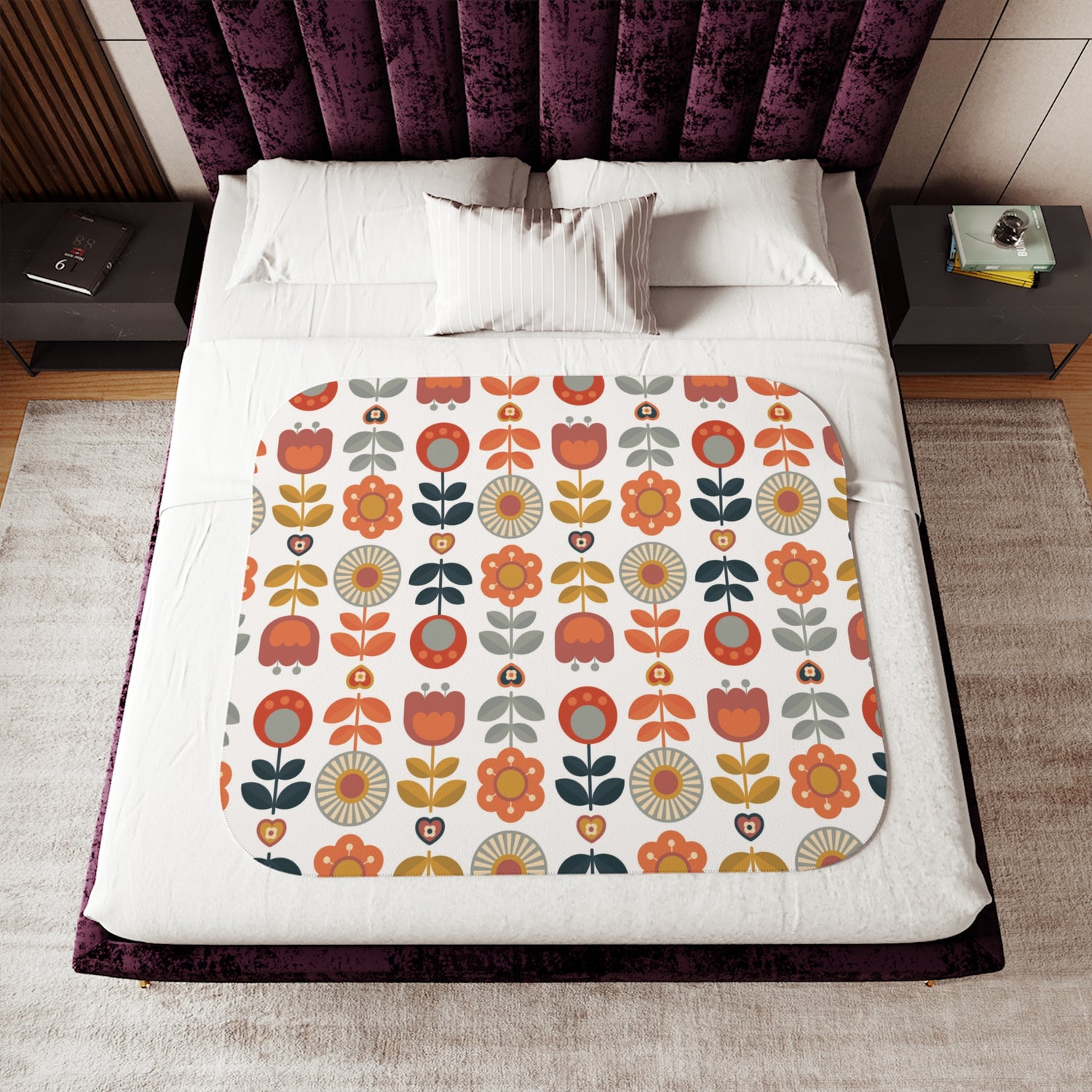 Scandinavian Modern Danish Mid Mod Floral Sherpa Blanket - Mid Century Modern Gal