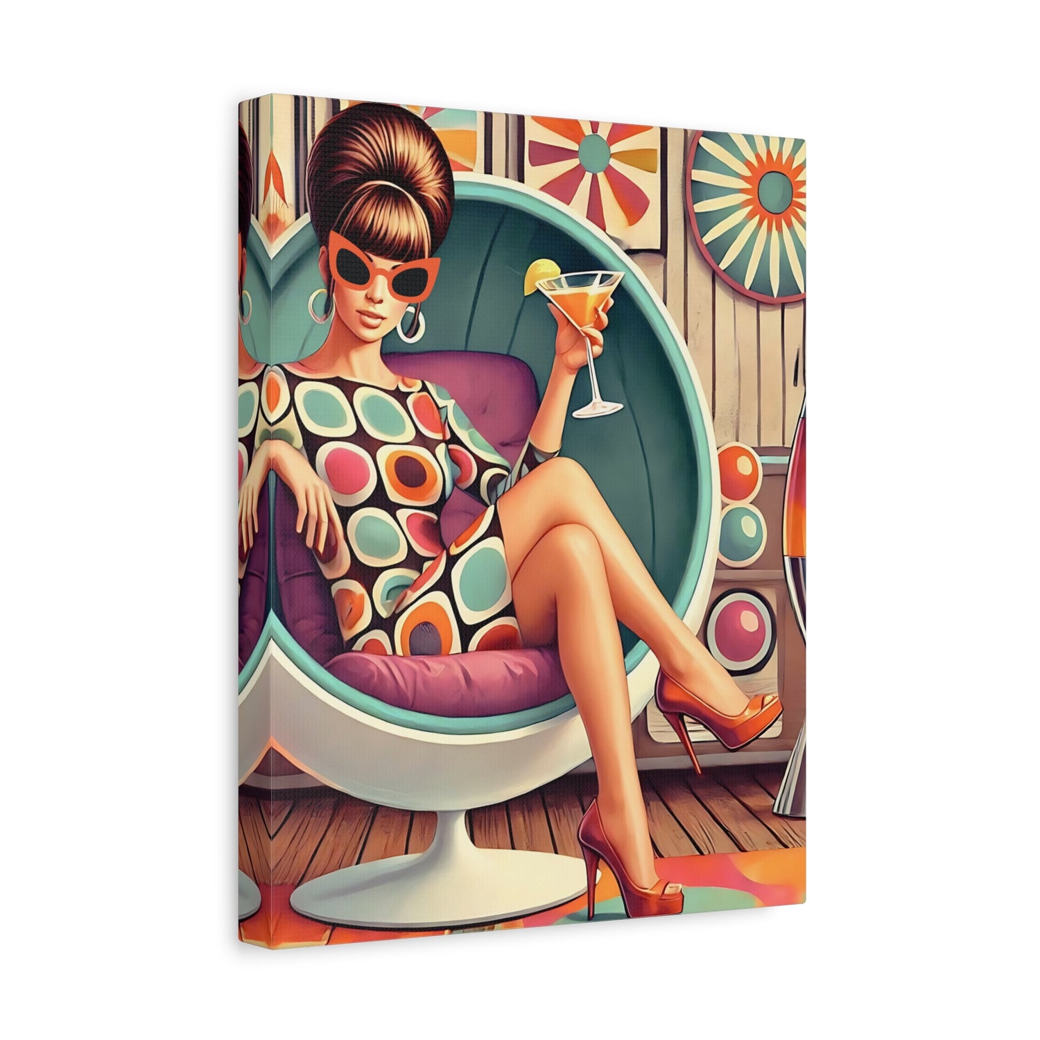 60s Mod Gal, Retro Chic Canvas Gallery Wrap - Vintage Lounge Art Print - Mid Century Modern Gal