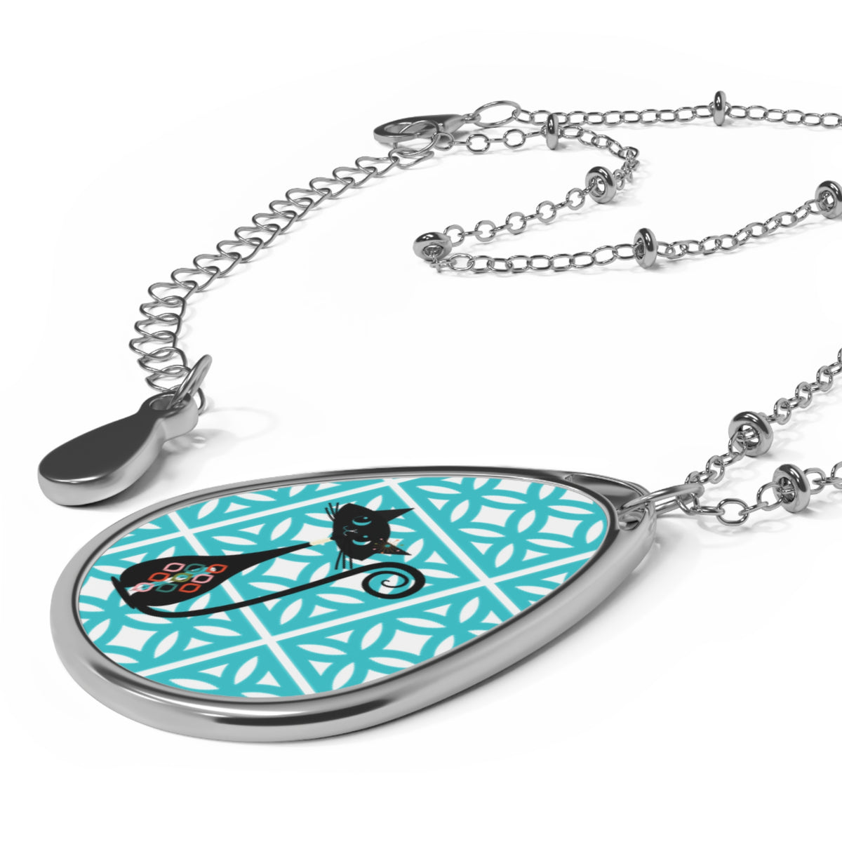 Atomic Cat Breeze Block Palm Springs Stylish Cat-Inspired Oval Necklace | Modern Jewelry for Cat Lovers - Mid Century Modern Gal