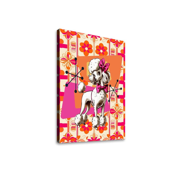 Atomic 50s Poodle Art, Hot Pink, Starburst Mid Century Modern Wall Art Canvas Print