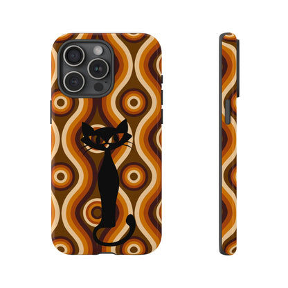 Retro Phone Case, Groovy Brown, Atomic Kitsch Cat Tough Smart Phone Cases