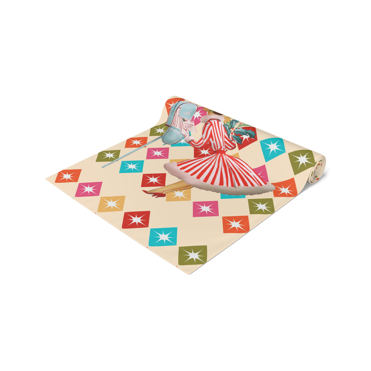 Vintage Holiday Table Runner with Retro Christmas Design - Mid Century Modern Gal