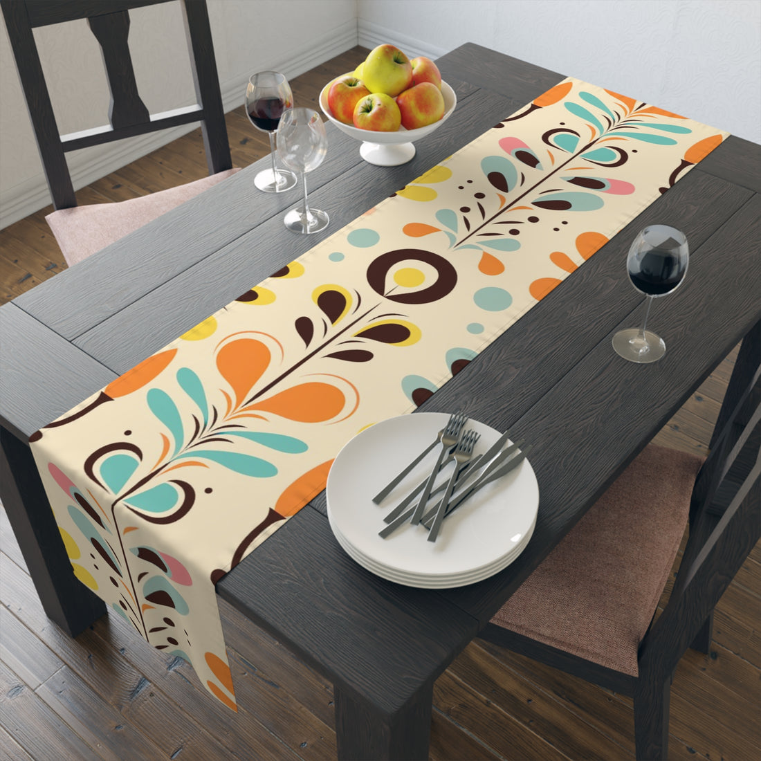 Modern Danish Scandinavian Designed Colorful Floral Cotton Table Runner for Cozy Home Decor