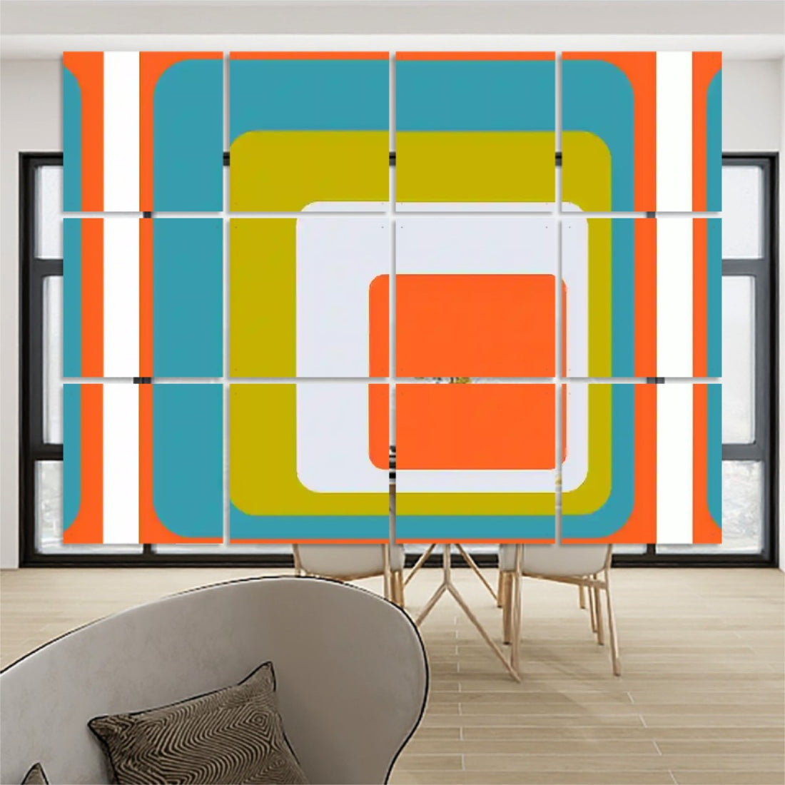 Retro Futuristic Modernism Groovy Orange, Blue, Green White MCM Hanging Room Divider