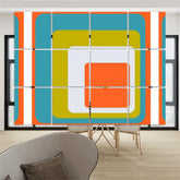 Retro Futuristic Modernism Groovy Orange, Blue, Green White MCM Hanging Room Divider - Mid Century Modern Gal