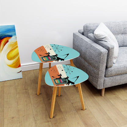 Atomic Kitschy Cats, Mid Century Modern Nesting Tables, Aqua Orange, Retro Side Tables - Mid Century Modern Gal
