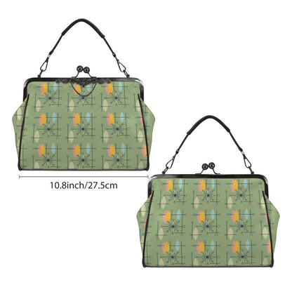 Mid Century Modern Green Yellow Atomic 50s Kisslock Crossbody Purse - Mid Century Modern Gal