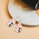 Kitschy Mod Dancing Flamingos Atomic Cat, Retro Summer Vibes Teardrop Earrings - Mid Century Modern Gal