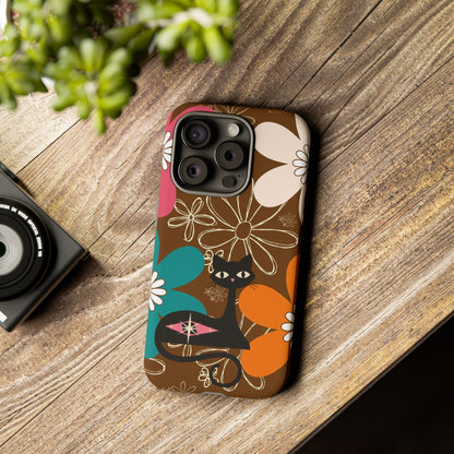 Atomic Cat Retro 70s Vibe Flower Power Tough Cases: Cute Floral and Cat Phone Case for Cat Lovers