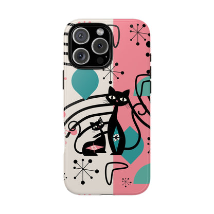 Mid Mod Atomic Cat Boomerang Starburst, Pink, Black Kitschy Stylish Cat Phone Case: Modern Design for Cat Lovers