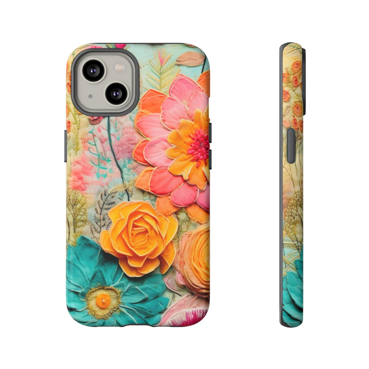 Boho Retro Floral Faux Pressed Flowers Smart Phone Tough Phone Cases