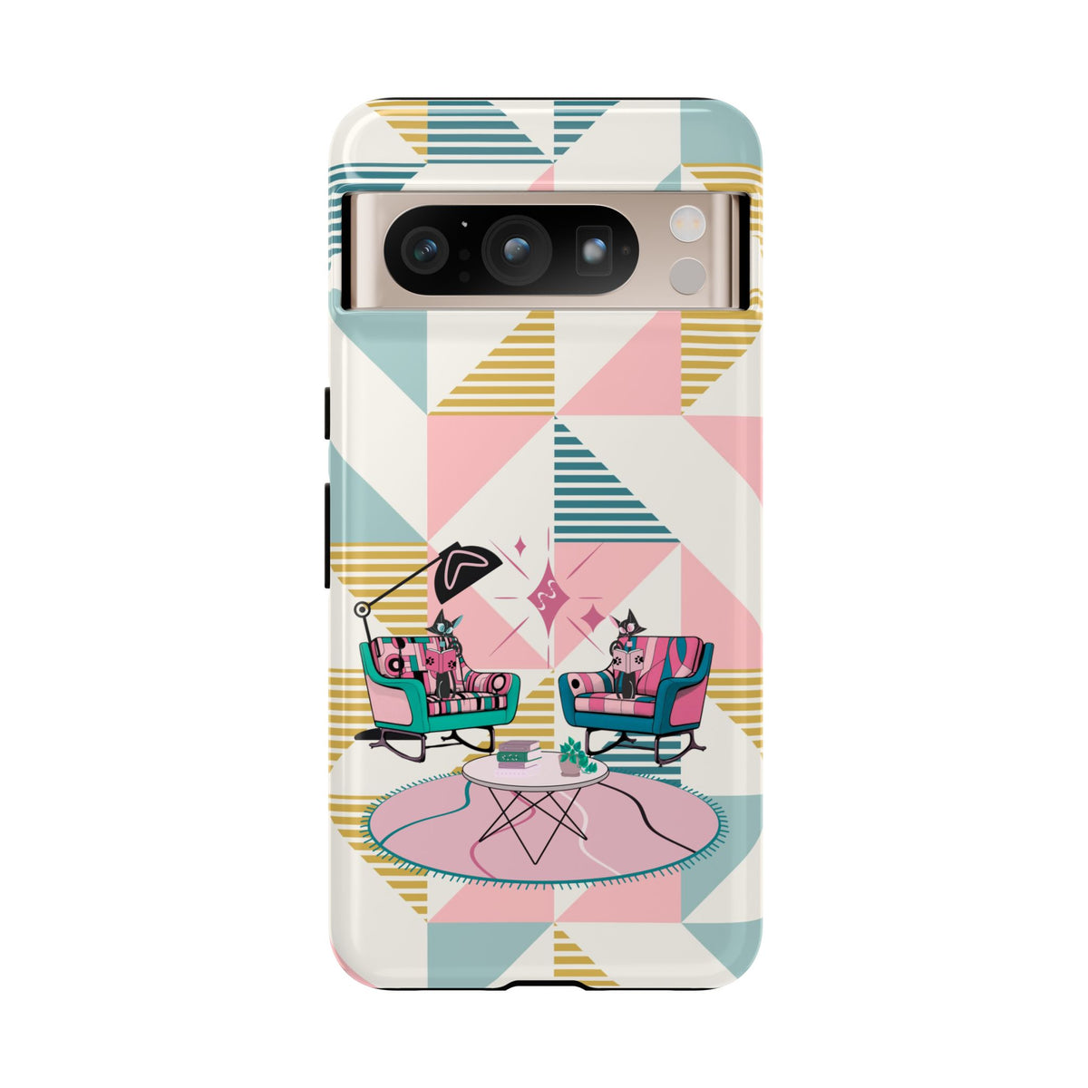 Atomic Cats Reading, Book Talk, Book Lover, Retro Chic Phone Case with Retro Vibe - Cozy Living Room Design