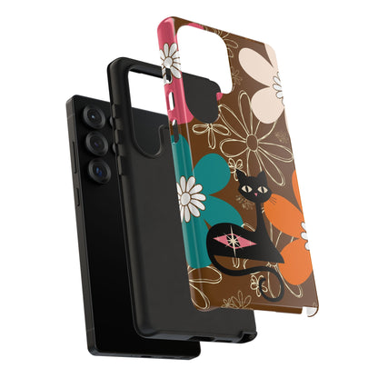Atomic Cat Retro 70s Vibe Flower Power Tough Cases: Cute Floral and Cat Phone Case for Cat Lovers