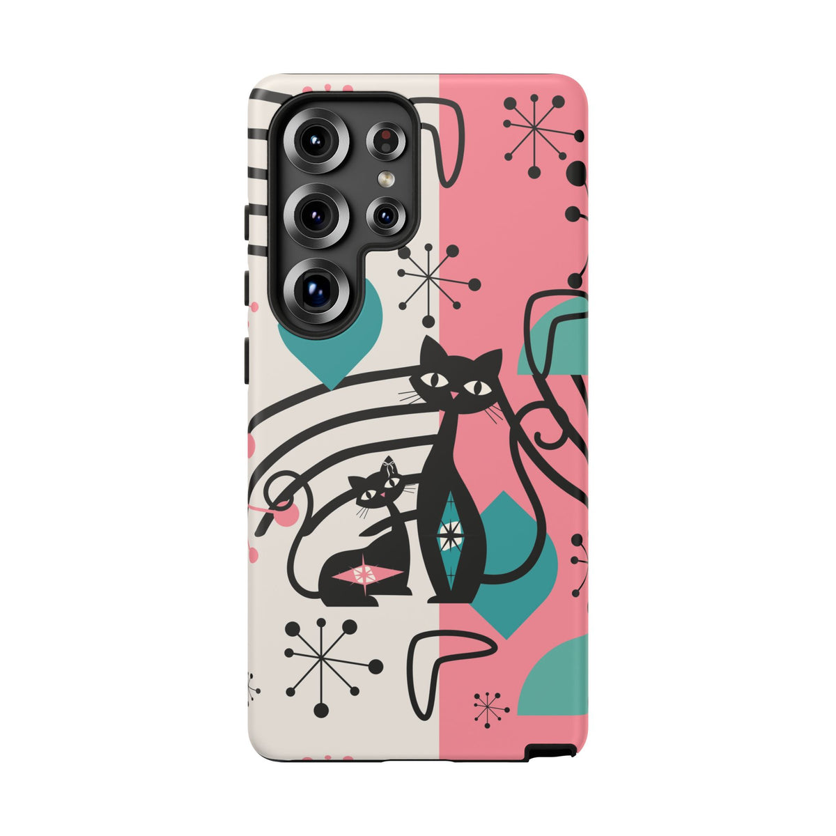 Mid Mod Atomic Cat Boomerang Starburst, Pink, Black Kitschy Stylish Cat Phone Case: Modern Design for Cat Lovers