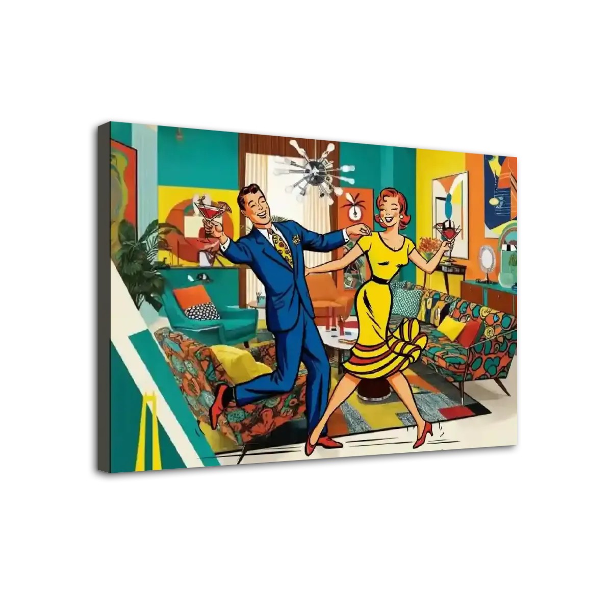 Mid Century Modern Bar Art, Kitschy Quirky Mod Couple Cocktail Hour Dance Party - Mid Century Modern Gal