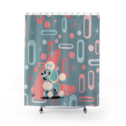 Mid Century Modern Atomic 50s Kitschy Cute Poodle Retro Shower Curtain