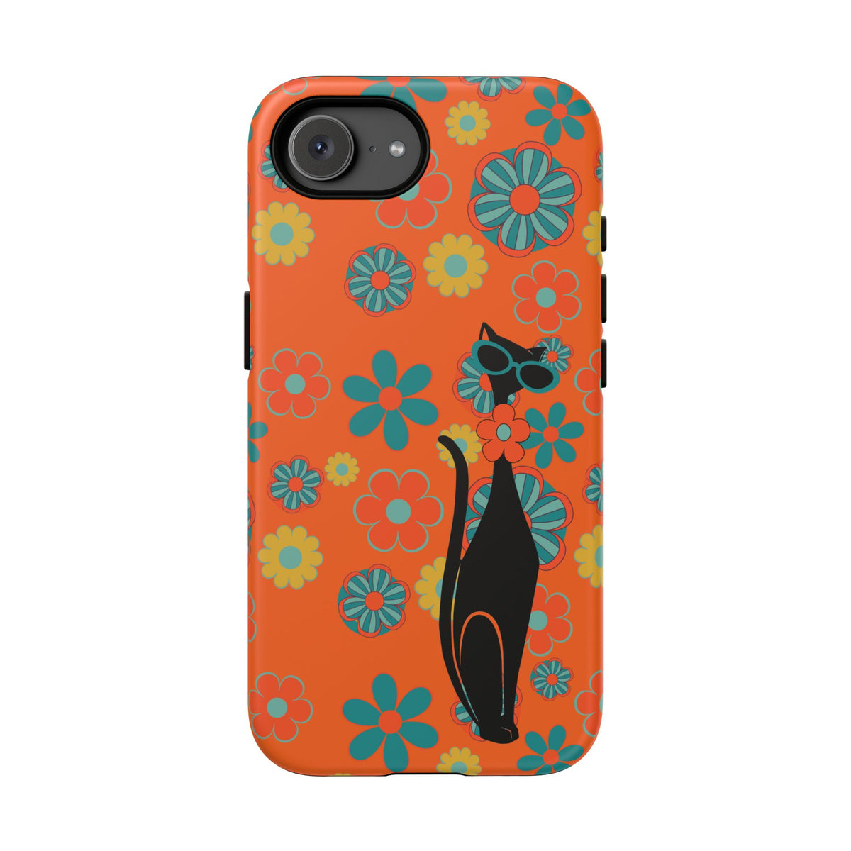 Flower Power, Retro Groovy Atomic Cat, Hipster Style Orange Samsung Galaxy and Google Pixel Tough Cases