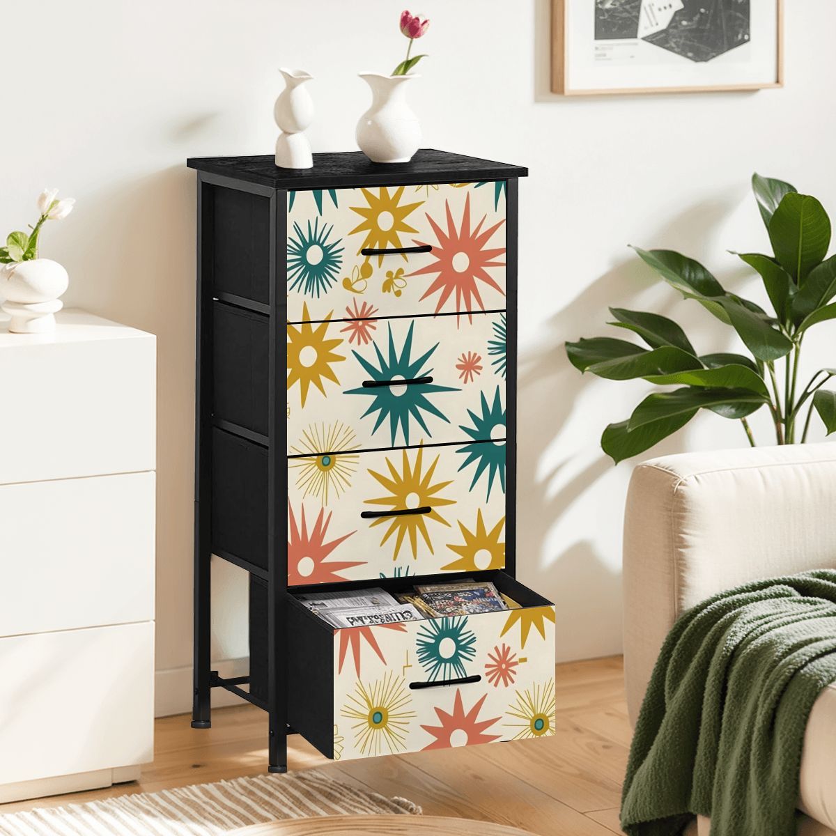 Atomic Starbursts Mid Century Modern Retro 4-Drawer Dresser - Mid Century Modern Gal