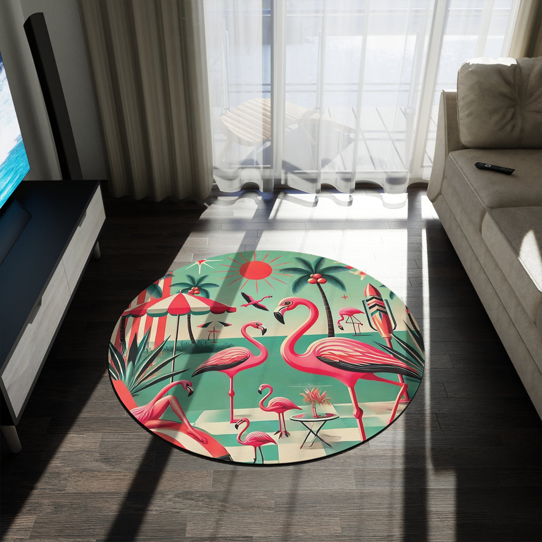 50s Mid Mod Flamingo Round Rug