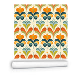 Scandinavian Floral Orange Blue, Green, Mid Mod Peel And Stick Wall Murals - Mid Century Modern Gal