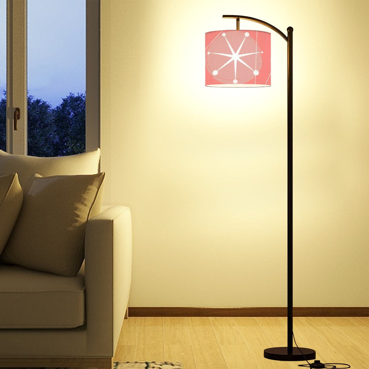 Arc Floor Lamp In Atomic 50s Pink, Starburst Mid Century Modern Adjustable Floor Lamp