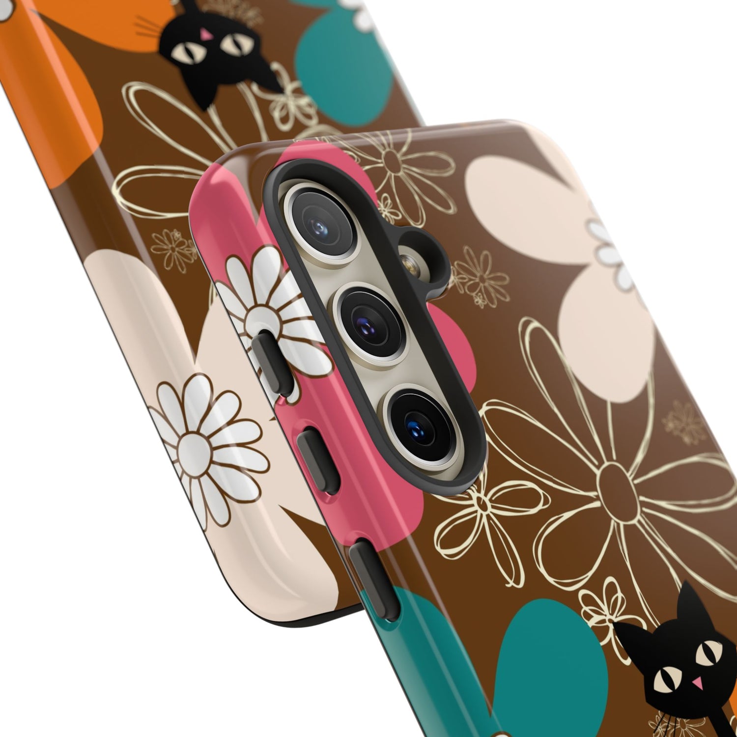 Atomic Cat Retro 70s Vibe Flower Power Tough Cases: Cute Floral and Cat Phone Case for Cat Lovers