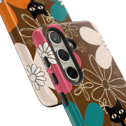 Atomic Cat Retro 70s Vibe Flower Power Tough Cases: Cute Floral and Cat Phone Case for Cat Lovers
