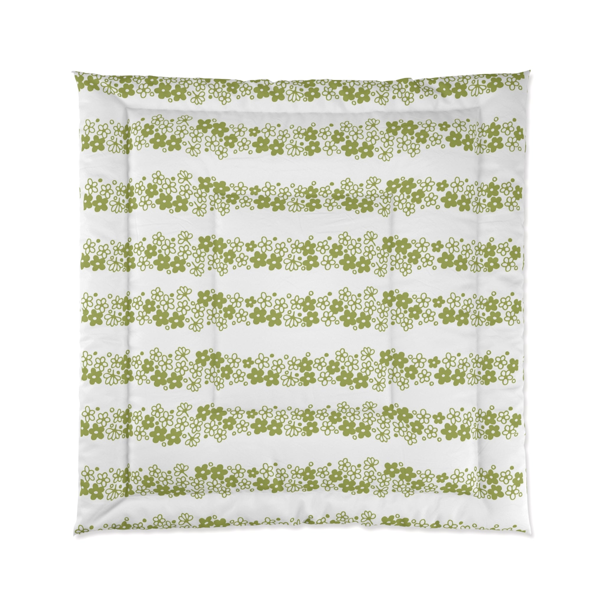Pyrex Crazy Daisy Spring Blossom Retro Botanical Green Floral Comforter - Mid Century Modern Gal