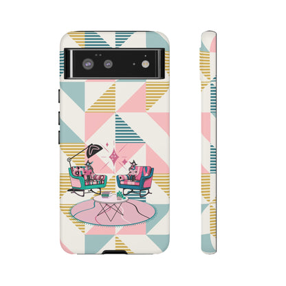 Atomic Cats Reading, Book Talk, Book Lover, Retro Chic Phone Case with Retro Vibe - Cozy Living Room Design