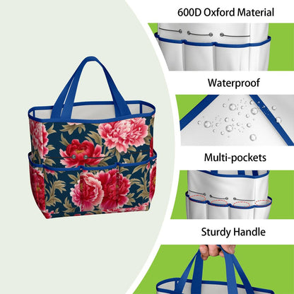 Modern Chinoiserie Royal Blue, Pink Red Floral Garden Tool Bag