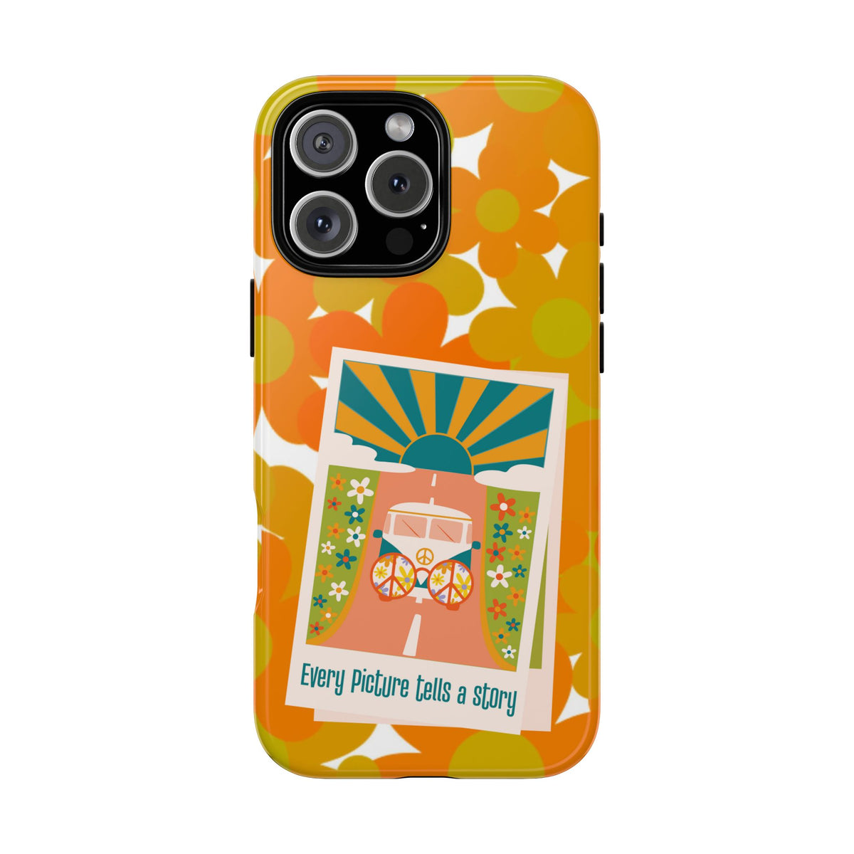 Retro Phone Case, Orange Flower Power, Polaroid Picture, Mod Smart Phone Tough Phone Cases