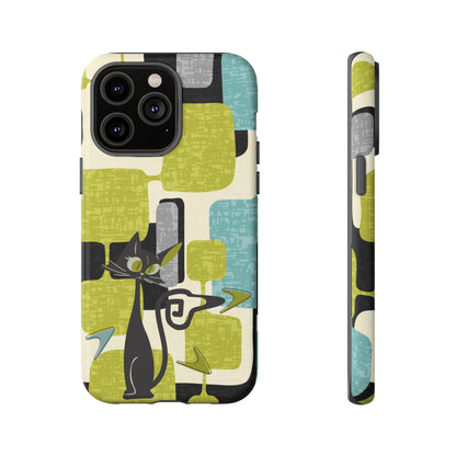 Mid Century Modern Geometric Kitschy Cat, Boomerang Retro Smart Phone Tough Cases