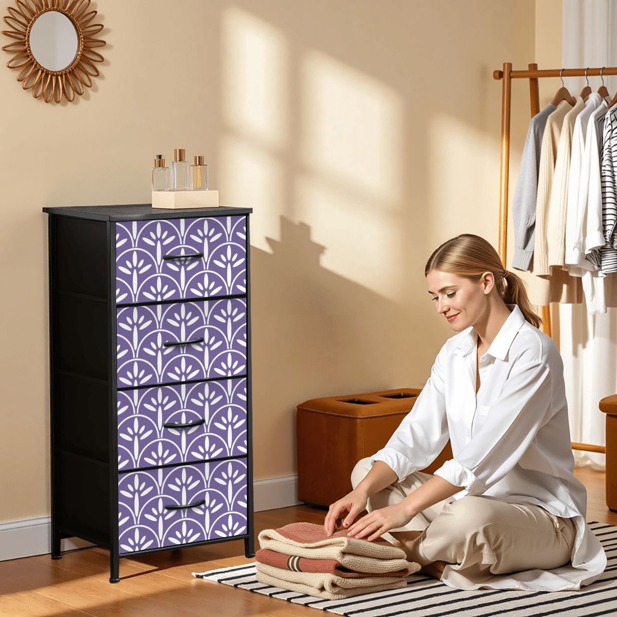 Mid Century Modern Stylish Art Deco Purple and White MCM 4-Drawer Dresser - Mid Century Modern Gal